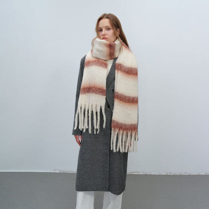 Thickened Warm Simple Striped Imitation-mohair Plaid Scarf