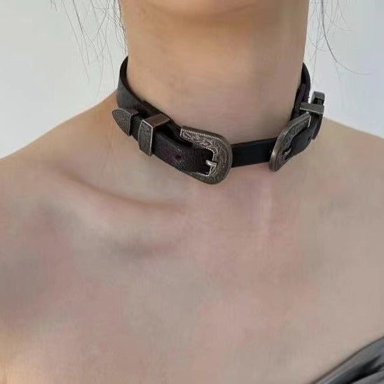 Vintage Metal Leather Y2K Punk Cool Gender-neutral Choker Necklace