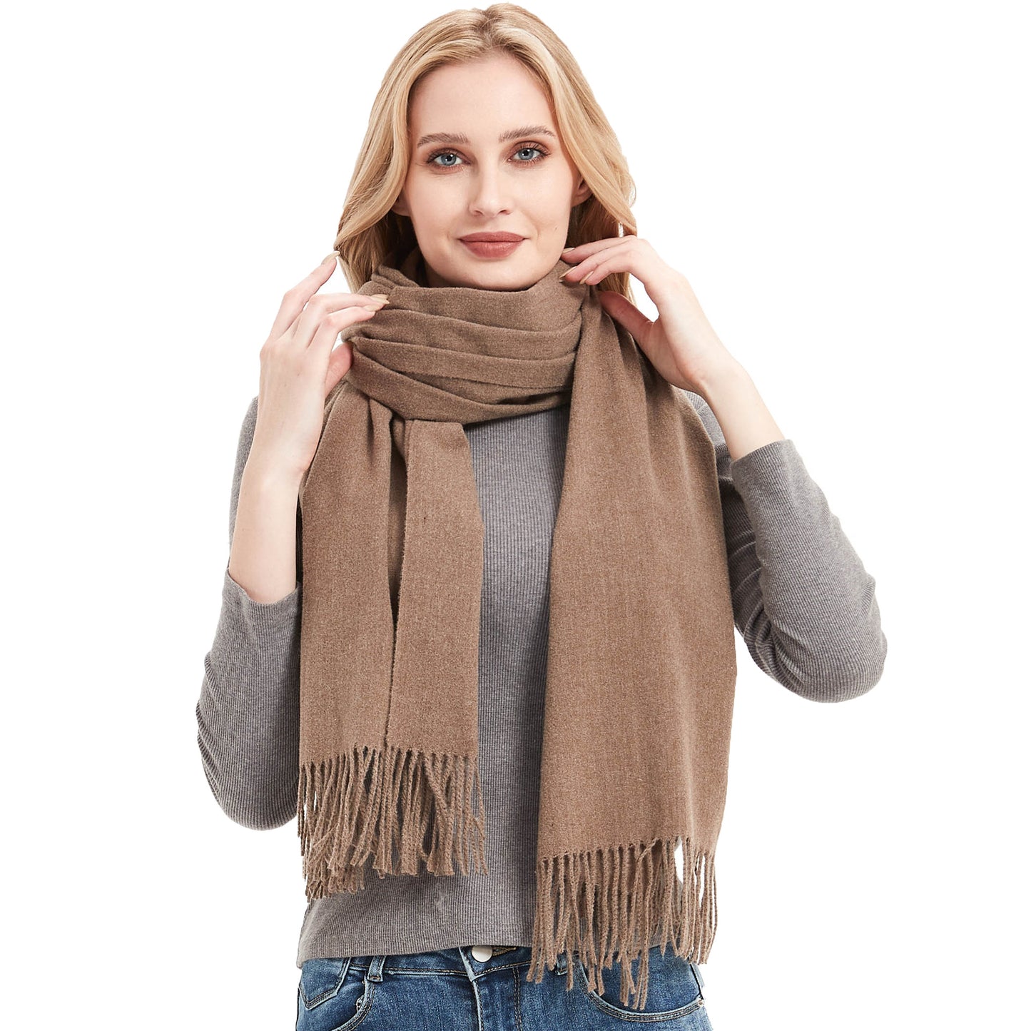 New Autumn Winter Full-polyester Tassel Solid-colored Versatile Scarf