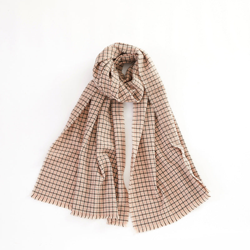 Retro Color-blocked Checkered Soft Comfortable Warm Houndstooth Scarf