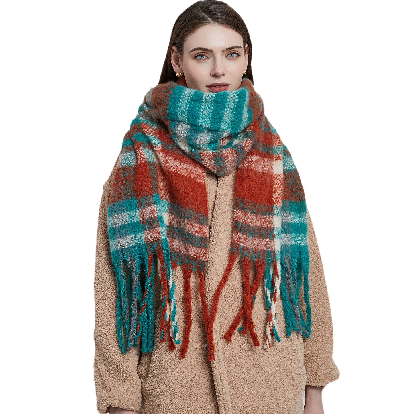 New Autumn Winter Thickened Coarse-tassel Plaid Warm Scarf