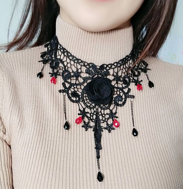 Gothic Vintage Rose Choker Pearl Necklace