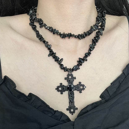 Diamond Cross Star Double Layer Hip-hop Dark Necklace