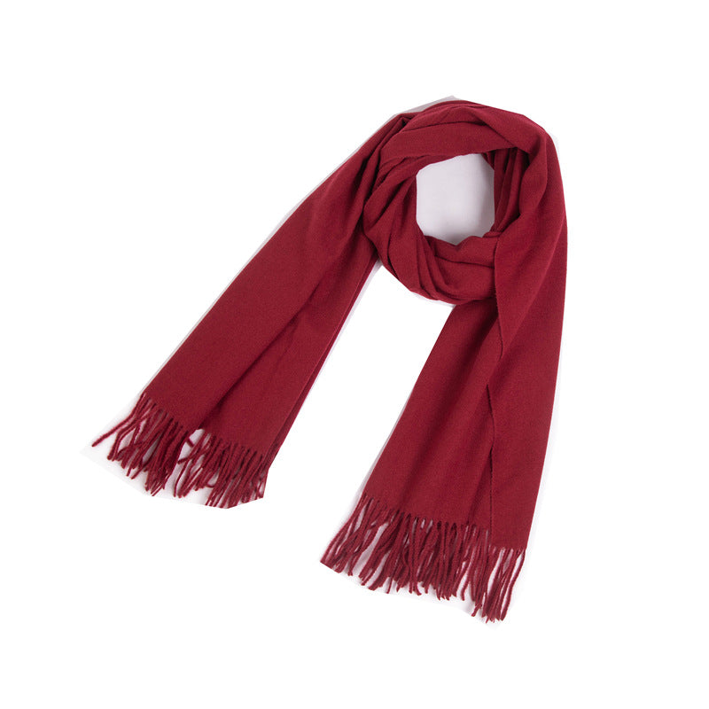 New Autumn Winter Full-polyester Tassel Solid-colored Versatile Scarf