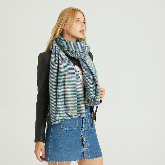 Retro Color-blocked Checkered Soft Comfortable Warm Houndstooth Scarf