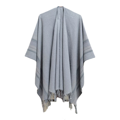 New European-style Simple Fashionable Split Polyester Striped Scarf