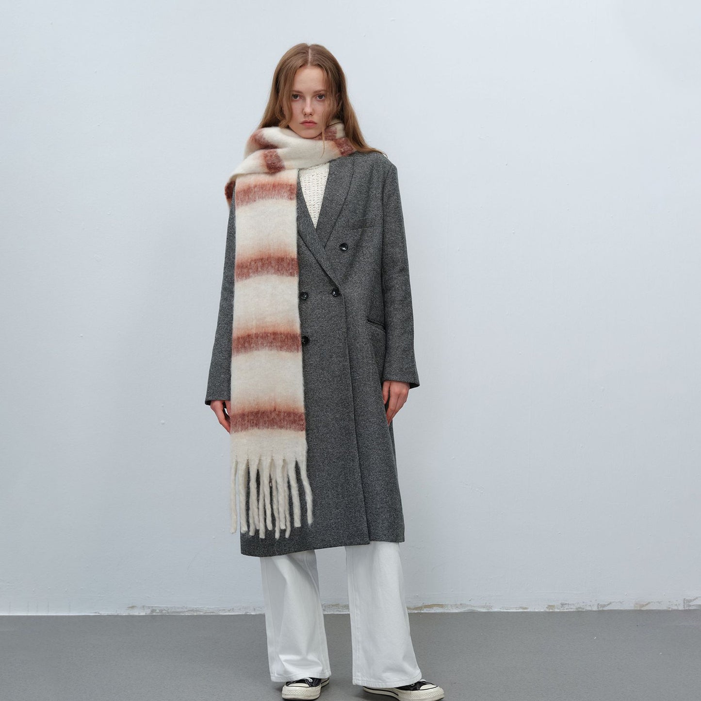 Thickened Warm Simple Striped Imitation-mohair Plaid Scarf