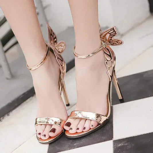 Open Toe Buckle Strap Big Butterfly Wings High Heel Summer High Heel