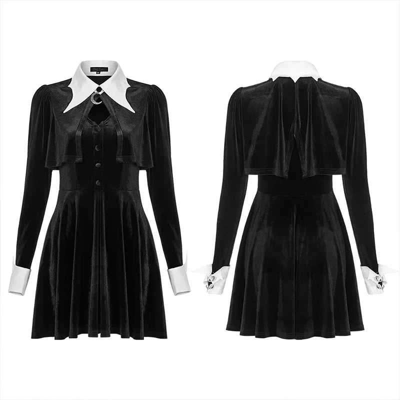 Gothic Dark White Collar Fake Two Piece Little Black Small Shawl Velvet Gothic Dress