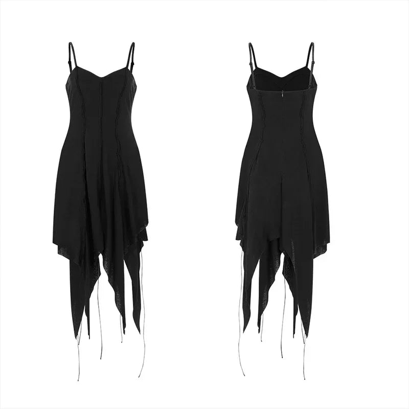 Witch Irregular Sharp Punk Cotton Linen Knit Mid-length Gothic Dress