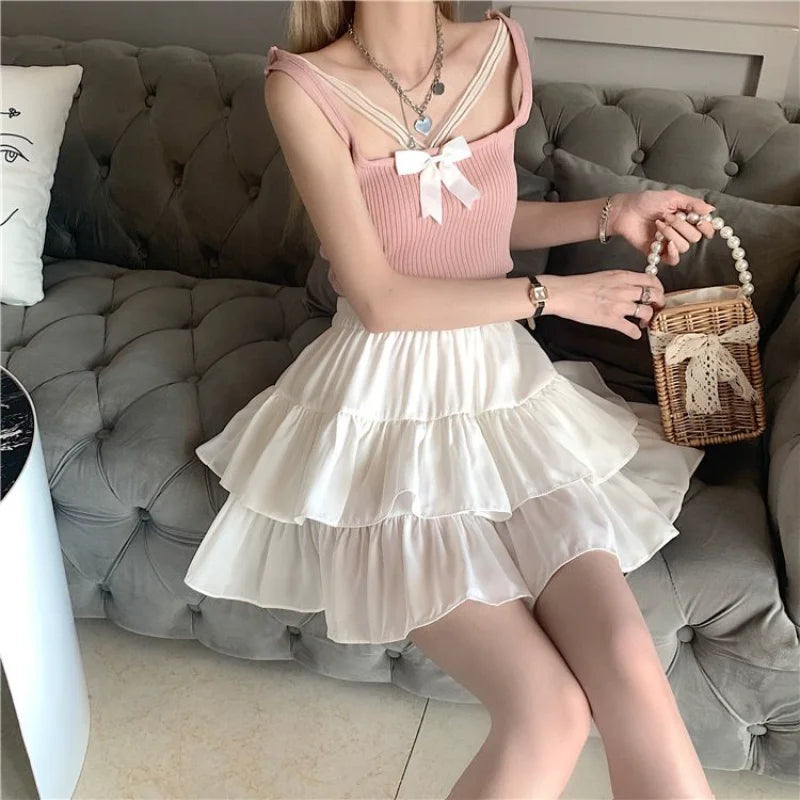 Pleated A-line White Ruffles Sweet Hottie Preppy Summer Mini Skirt