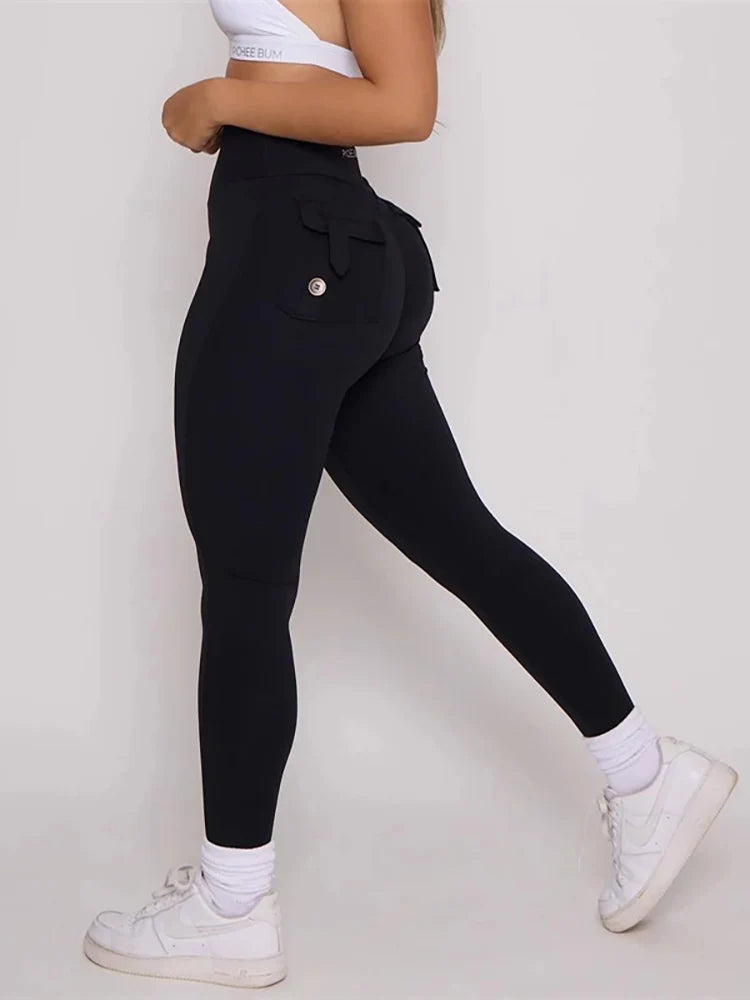 Pockets High Waist Solid Butt Lifting Coquette Exercise Sporty Leggings