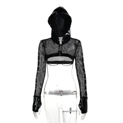 Hooded Sexy Dark Grunge Punk Zip Up Gothic Faux Cardigan