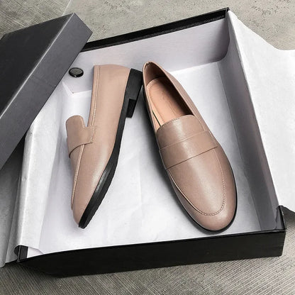 Retro Leather Casual Round Toe Office Work Fashion Slip On Flats Loafers