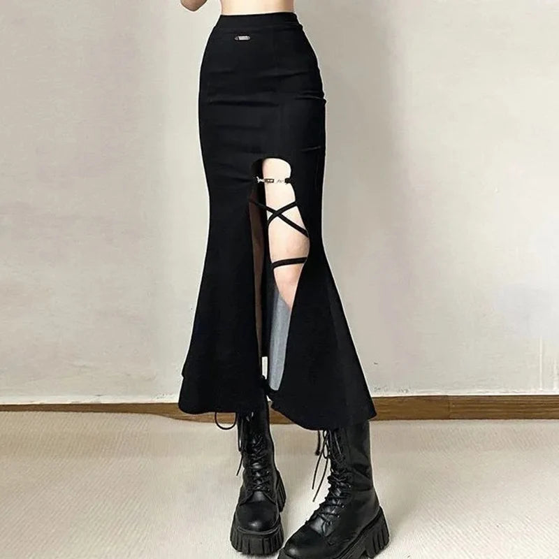 DressBetty - Gothic Split Mermaid Punk Style Long Skirt