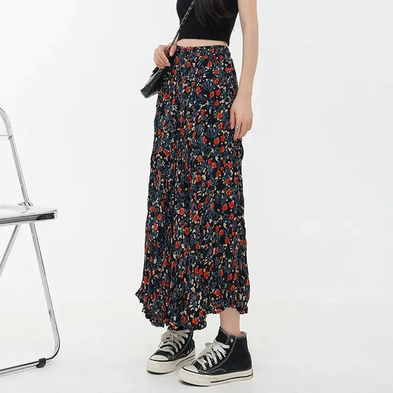 DressBetty - Korean Fashion Floral Print Elegant Long Skirt