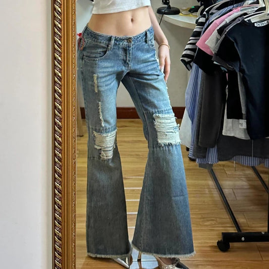 Ripped High Vintage Washed Distressed Baggy Casual Wide Leg Jeans