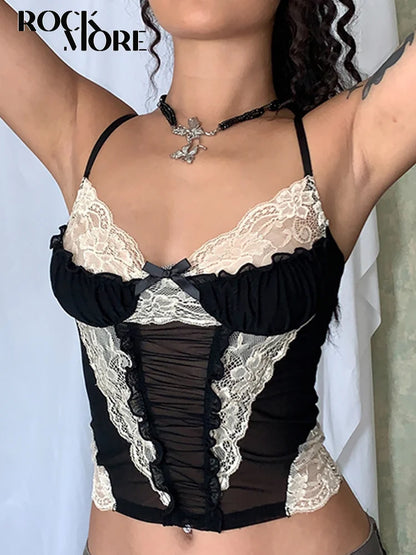 Lace Stitching Gothic Mesh Corset Crop Top