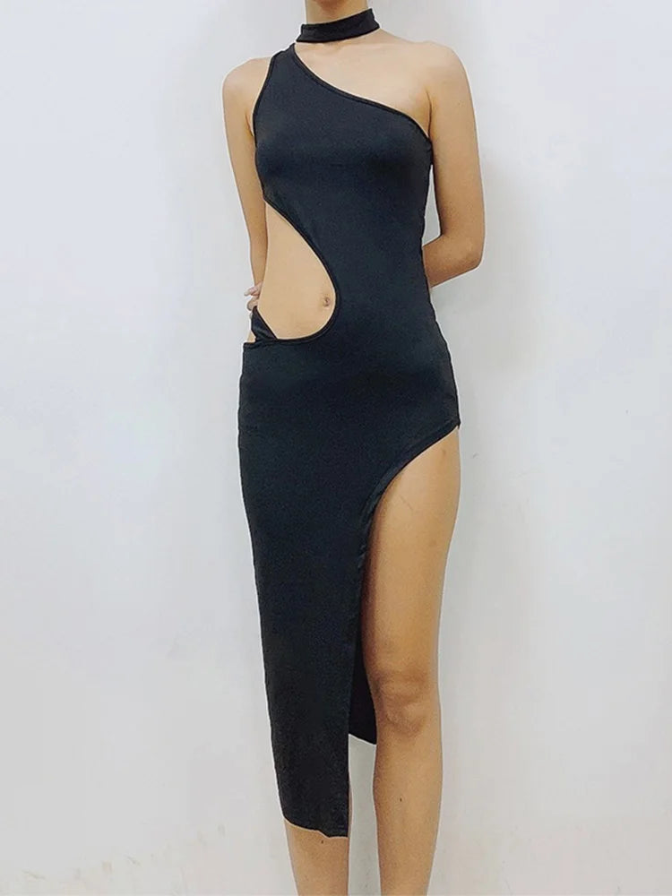 Sexy Elegant Sleeveless Cut Out Irregular High Split Club Female Midi Dresses