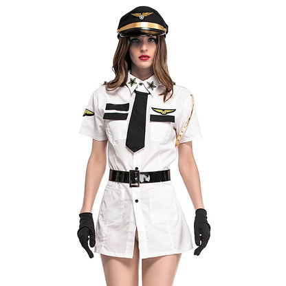 Sexy Female Pilot Captain Nightclub Cop Dance Show Halloween Cosplay Costume