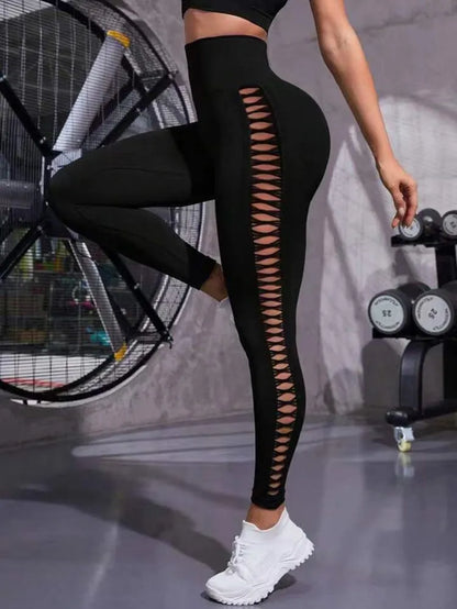 Sexy Hollow Black Seamless Fitness High Waist Sports Female Leggings