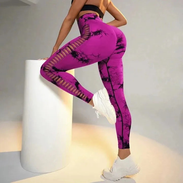 Sexy Hollow Black Seamless Fitness High Waist Sports Female Leggings