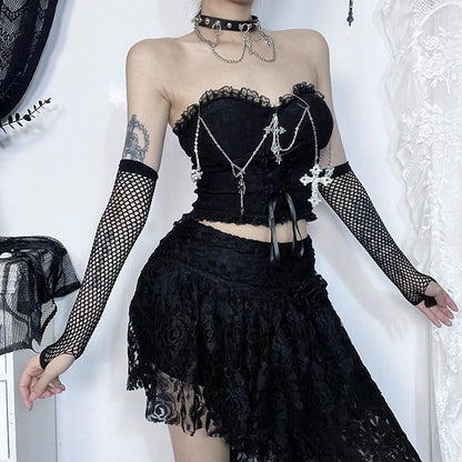 Dark Style Gothic Chain Tube Top Sexy Wrapped Chest Crop Top