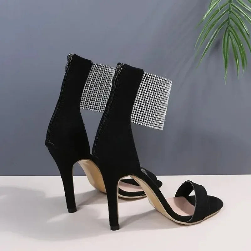 Stunning Sexy Peep Toe Rhinestone High Heel Faux Suede Super High Heel High Heel