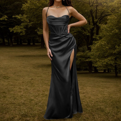 Glamorous Spaghetti Strap Formal Sleeveless High Split Backless Long 2024 New Elegant Evening Party Dress