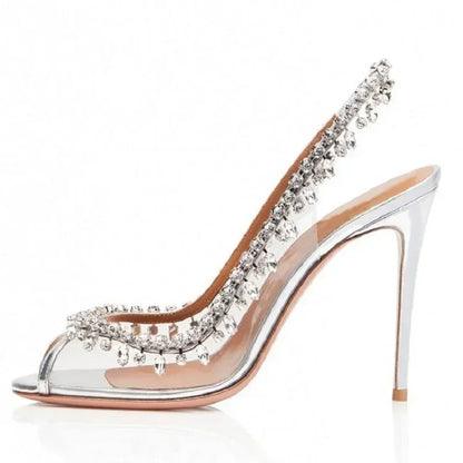 Shiny Crystal PVC Transparent Fish Mouth Summer Party High Heel