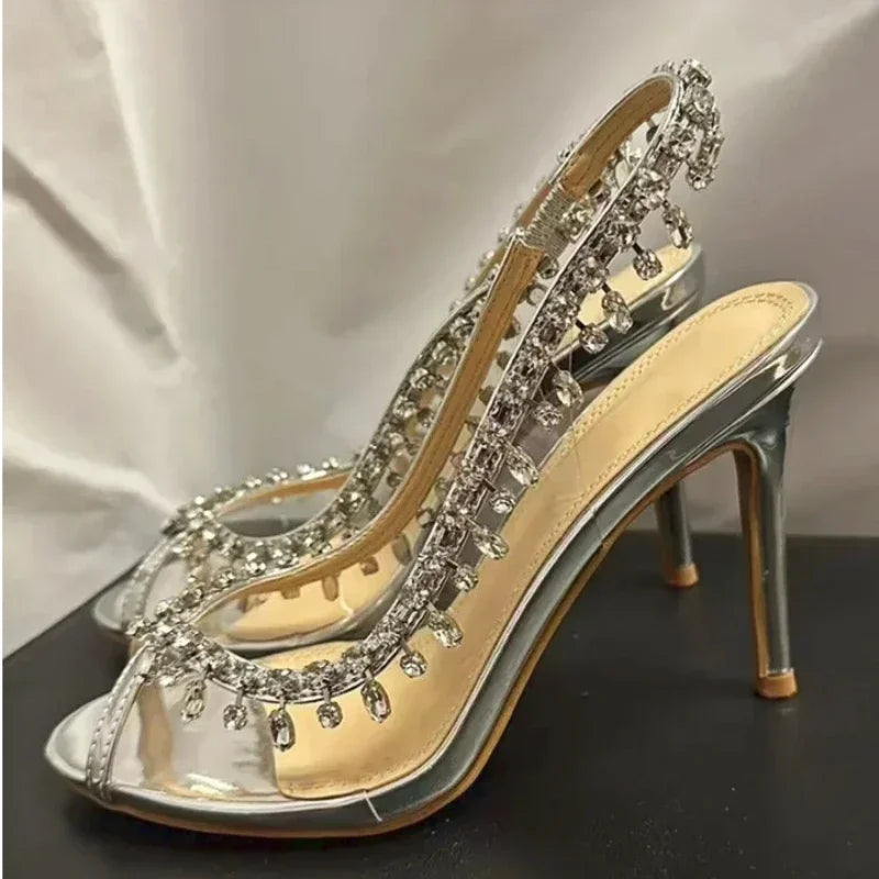 Shiny Crystal PVC Transparent Fish Mouth Summer Party High Heel