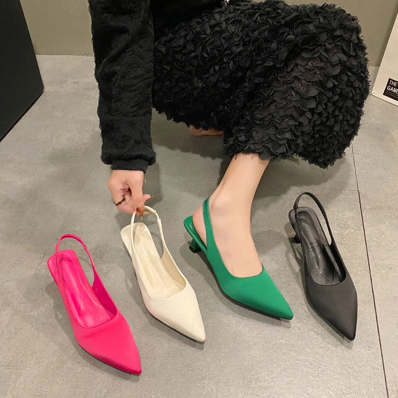 Hot Sale Slip-on Fashion Office Career Sexy Pointed Toe Cap Sandals Low Heel Pumps