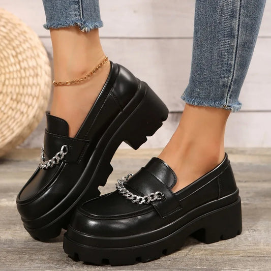 Round Toe Platform Fur British Style Casual Sneaker Female Oxfords Creepers Loafers