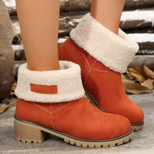 Shoes for Women 2024 Fashion Slip on Women's Boots Winter Round Toe Plush Warm Comfortable Chunky Heel Platform Lady Snow Boots