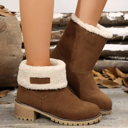 Shoes for Women 2024 Fashion Slip on Women's Boots Winter Round Toe Plush Warm Comfortable Chunky Heel Platform Lady Snow Boots