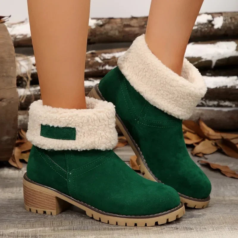 Shoes for Women 2024 Fashion Slip on Women's Boots Winter Round Toe Plush Warm Comfortable Chunky Heel Platform Lady Snow Boots