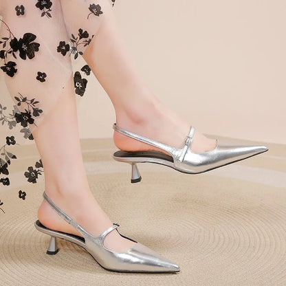 Simple Elegant Slingback Pointed High Quality Stylish Comfortable New Low Heel Pumps