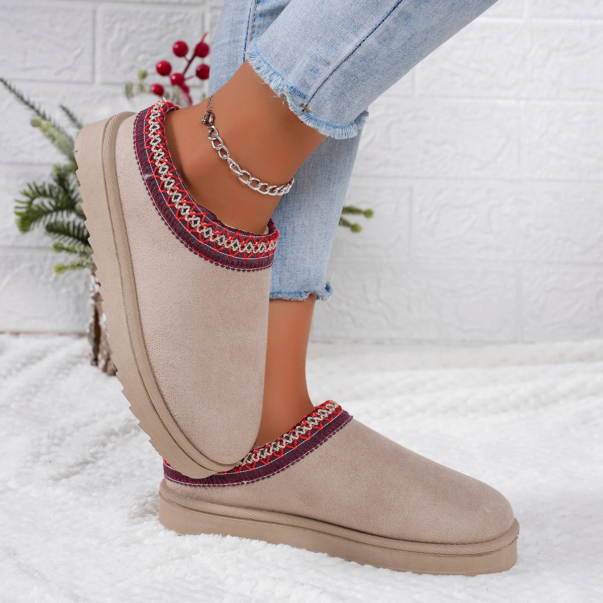 Cashmere Warm Thick Sole Comfortable Half Slipper Snow Boot