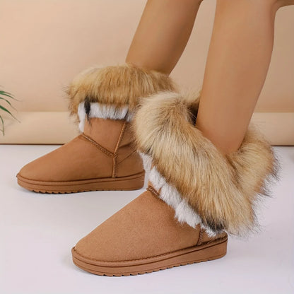 Faux Fur Mid-Calf Thermal Plush Lined Flat Outdoor Snow Boot