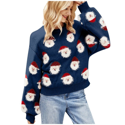 Christmas Santa Claus Print Knitted Sweater