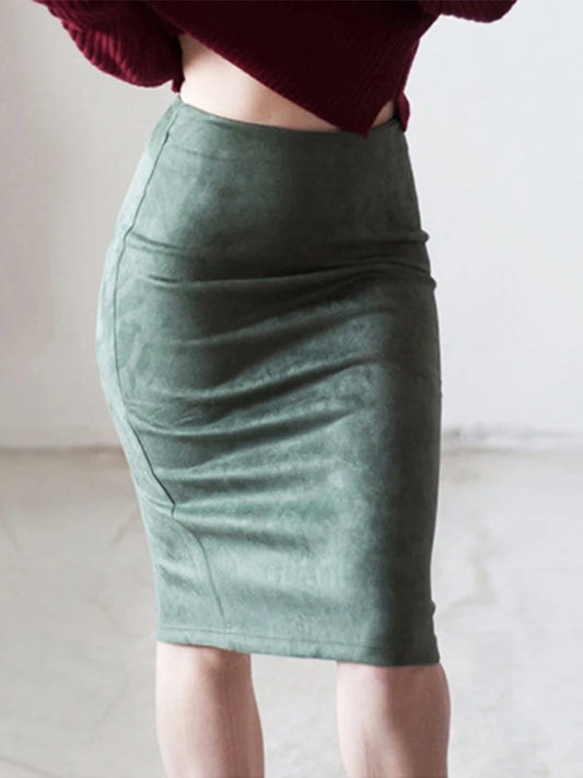 DressBetty - Spring Pink Gray Suede Midi Pencil Skirt