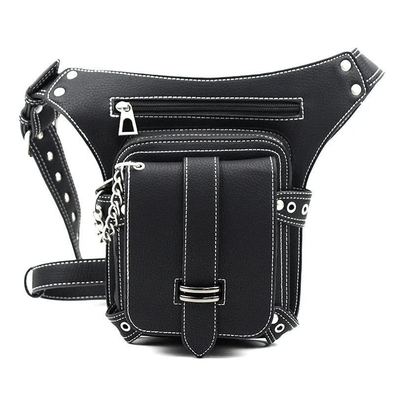 Steampunk Rock Waist Leg Hip Belt Motorcycle Fanny Packs Multi Chain Rivet Waist Bag