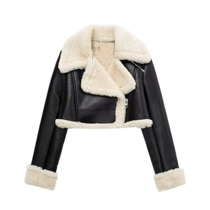 Female Short Solid Turn-down Long Winter High Street Coat