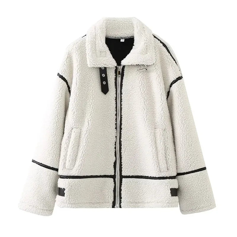 Streetwear White Turn Down Long Pocket Winter Chic Thick Coat