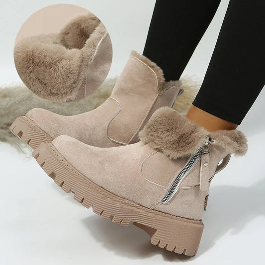 Thick Plush Snow Boots Women Faux Suede Non-slip Winter Boots Woman Keep Warm Cotton Padded Shoes Platform Ankle Booties 2023