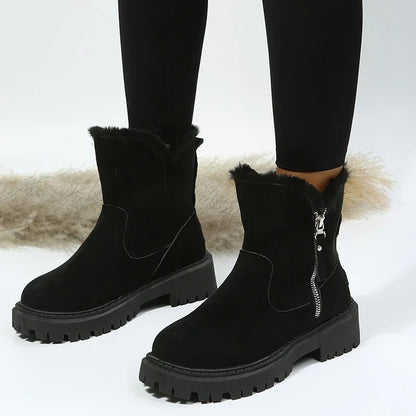 Thick Plush Snow Boots Women Faux Suede Non-slip Winter Boots Woman Keep Warm Cotton Padded Shoes Platform Ankle Booties 2023