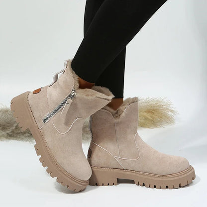 Thick Plush Snow Boots Women Faux Suede Non-slip Winter Boots Woman Keep Warm Cotton Padded Shoes Platform Ankle Booties 2023