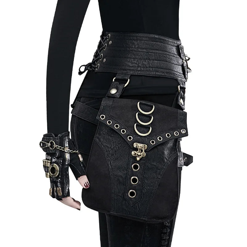 Punk Rivet Skull Retro Rock Gothic Hip Hop Rivet Leg Thigh Waist Bag