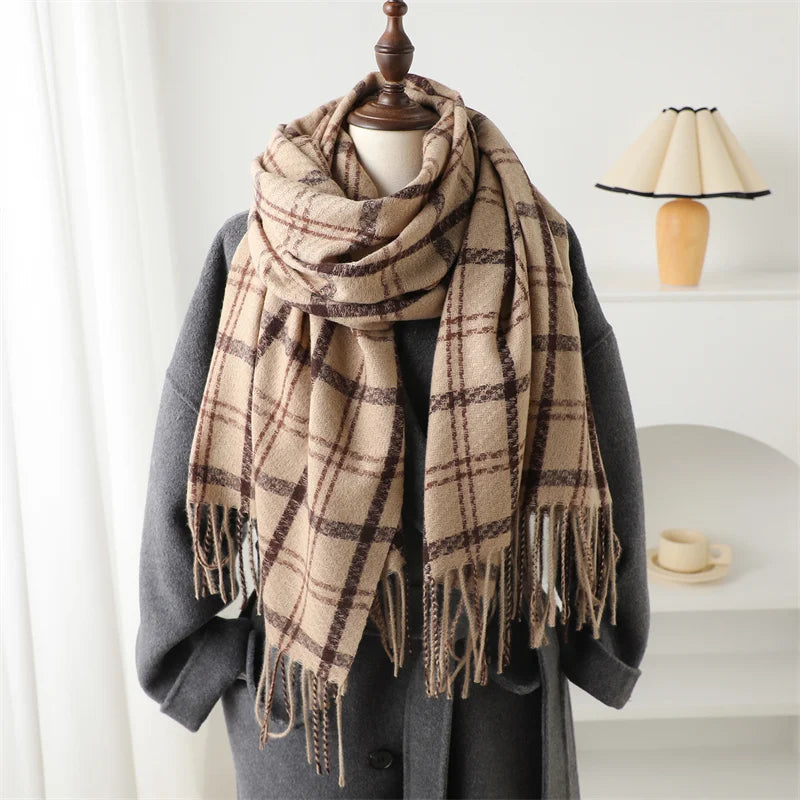 Vintage Style Cashmere Plaid Scarf - Unisex Winter Shawl Wrap