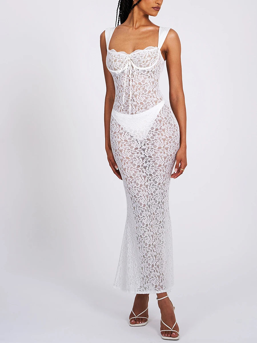 DressBetty - 2024 Elegant Sexy See-Through Backless Wedding Lace Dress